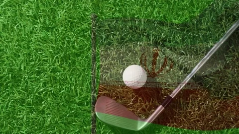 White golf ball rotating after clubhead approaching from upper right and Stock Footage 333648626