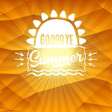White goodbye summer vector concept text label or sticker on orange summer Illustrazione stock