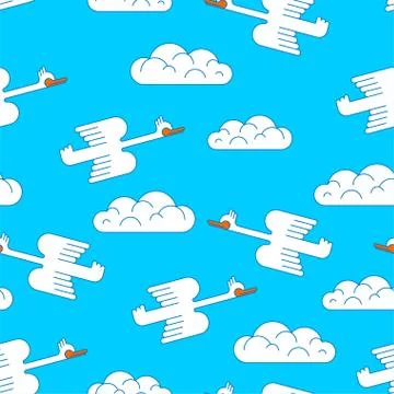 White goose flying pattern seamless. ducks bird of passage background. vector Illustrazione stock