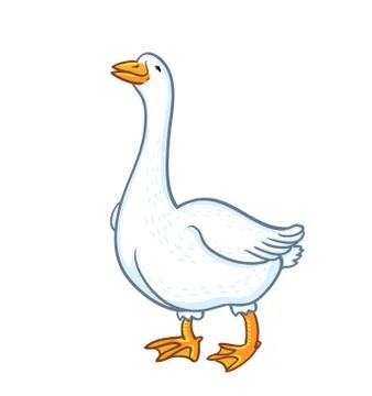 White goose isolated on white background. Cartoon funny goose Stock Illustration