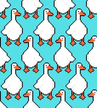 White goose Pixel art Pattern seamless . 8 bit waterfowl Background. pixelate 스톡 일러스트