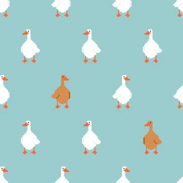 White goose Pixel art Pattern seamless . 8 bit waterfowl Background. pixelate Stock Illustration