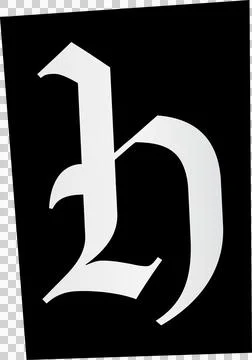 White Gothic h-like letter is floating on tilted black panel over transparent Ilustração Stock