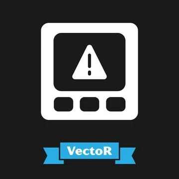 White Gps device error icon isolated on black background. Vector Stock Illustration