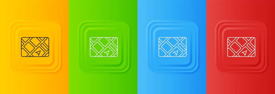 White Gps device with map icon isolated on colorful background. Set icons i.. Stock Illustration