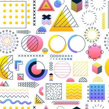 White Gradient Memphis Seamless Pattern 스톡 일러스트