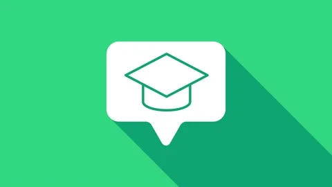 White Graduation cap in speech bubble icon isolated on green background Stock Footage 146950978