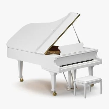 White Grand Piano with Bench 3D Model