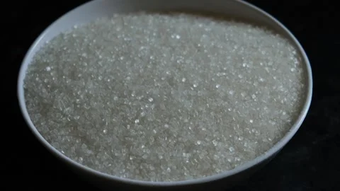 White granulated sugar in a white ceramic bowl Stock Footage 330657927