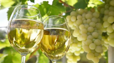 White Grape and Wine Glasses Stock Footage