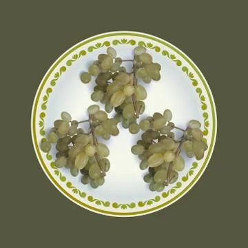 White grapes bunches on plate vector illustration Stock Illustration