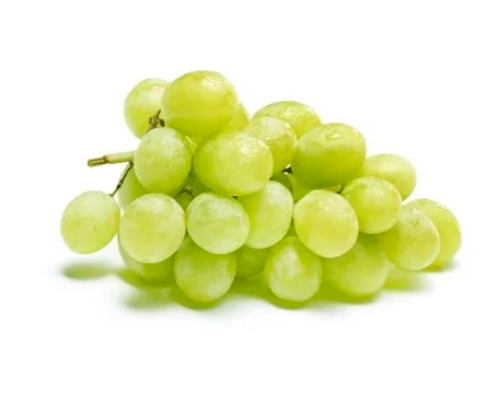 White grapes with drops of water, isolated on white with shadow. Stock Photos