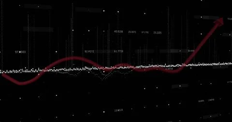 The white graph turns up and down and white blocks float around while the n.. Stock Photos