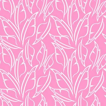 White graphic drawing of stylized feathers on a pink background, texture, d.. Stock Illustration