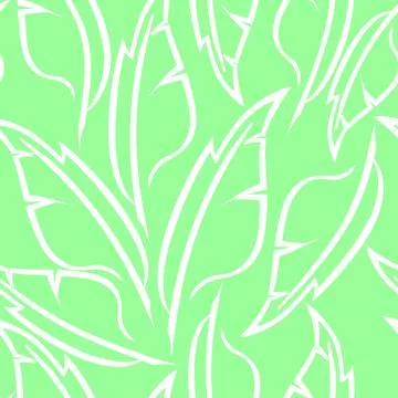 White graphic drawing of stylized feathers on a green background, texture, .. Illustrazione stock