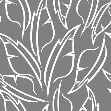White graphic drawing of stylized feathers on a gray background, texture, d.. Stock Illustration