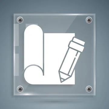 White Graphing paper for engineering and pencil icon isolated on grey background Stock Illustration