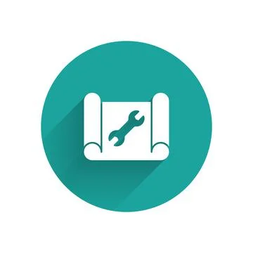 White Graphing paper for engineering and wrench icon isolated with long shadow Stock Illustration