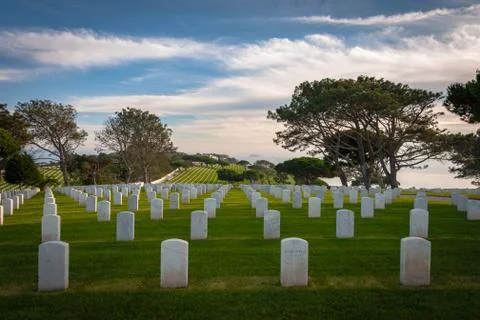 White Grave Markers Overlooking Pacific Ocean Stock Photos