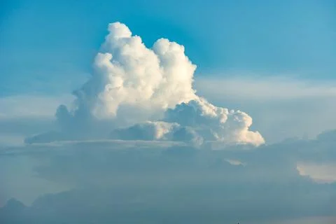 White-gray puff clouds high in the sky Stock Photos