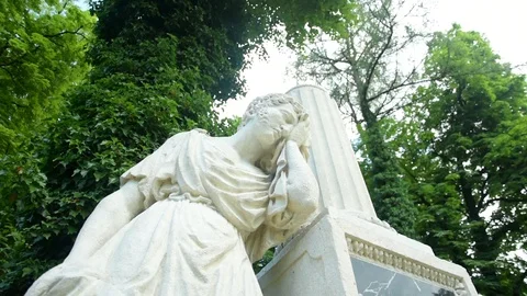 White greek statue in the background trees and creepers Video stock 115033474