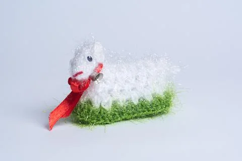 White - green, Easter lamb, handmade Foto stock