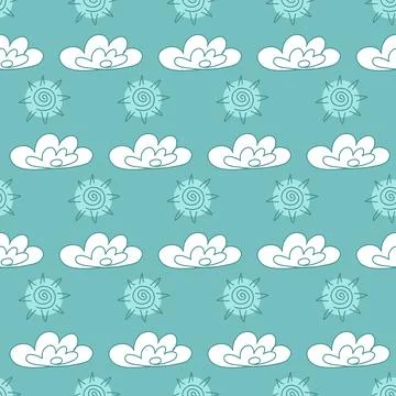 White green mint seamless pattern for textile design, suns cloud art backgrou 스톡 일러스트