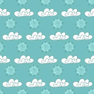 White green mint seamless pattern for textile design, suns cloud art backgrou イラスト素材