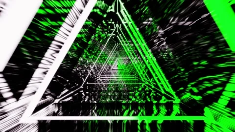 White with green neon triangle gradient VJ seamless loop background tunnel00 Stock Footage 340879953