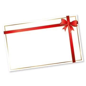 White greeting card with a gold frame and a red bow Stock Illustration