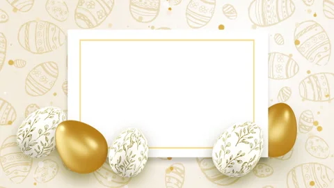 White greeting card with golden Easter eggs and luxury elements on holiday Stock Footage 305631947