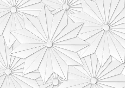 White grey sharp angle triangular floral paper cut background, 3d origami Stock Illustration