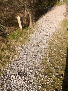 White grey stone cobble path floor outside Stock Photos