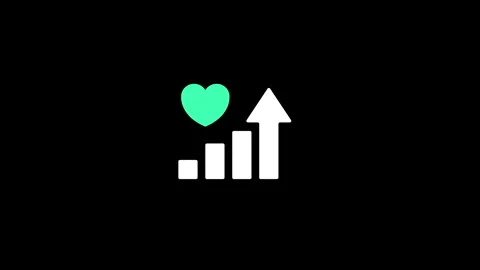 A white growing chart with an upward arrow and a green heart on a black Stock Footage 293688192