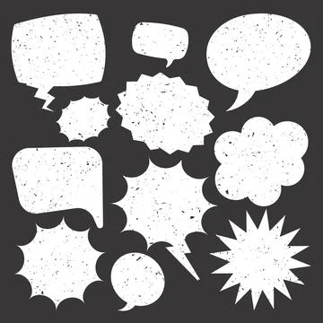 White grunge comic speech bubbles on dark background. Hand drawn retro cartoon 스톡 일러스트