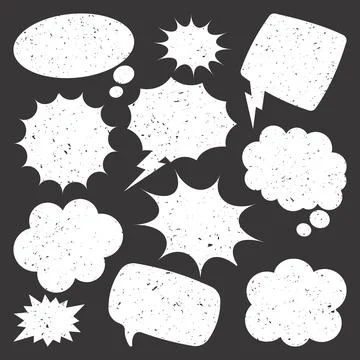 White grunge comic speech bubbles on dark background. Hand drawn retro cartoon イラスト素材