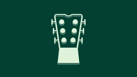 White Guitar neck icon isolated on green background. Acoustic guitar. String Stock Footage 236013137