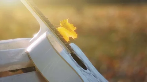 White Guitar in Sunlight Stock Footage 71145859