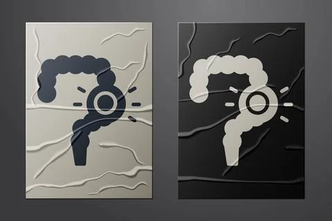 White Gut constipation icon isolated on crumpled paper background. Bowel Stock Illustration