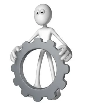 White guy with gear wheel - 3d illustration Illustrazione stock