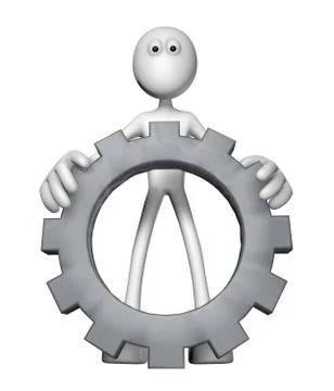White guy with gear wheel - 3d illustration Illustrazione stock