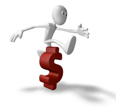 White guy jumps over dollar symbol - 3d illustration Stock Illustration