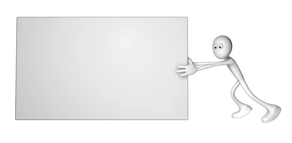 White guy pushes blank box - 3d illustration 스톡 일러스트