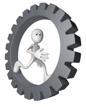 White guy is running inside gear wheel - 3d illustration Illustrazione stock
