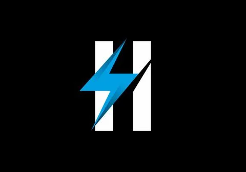 White H initial letter with blue thunder symbol イラスト素材
