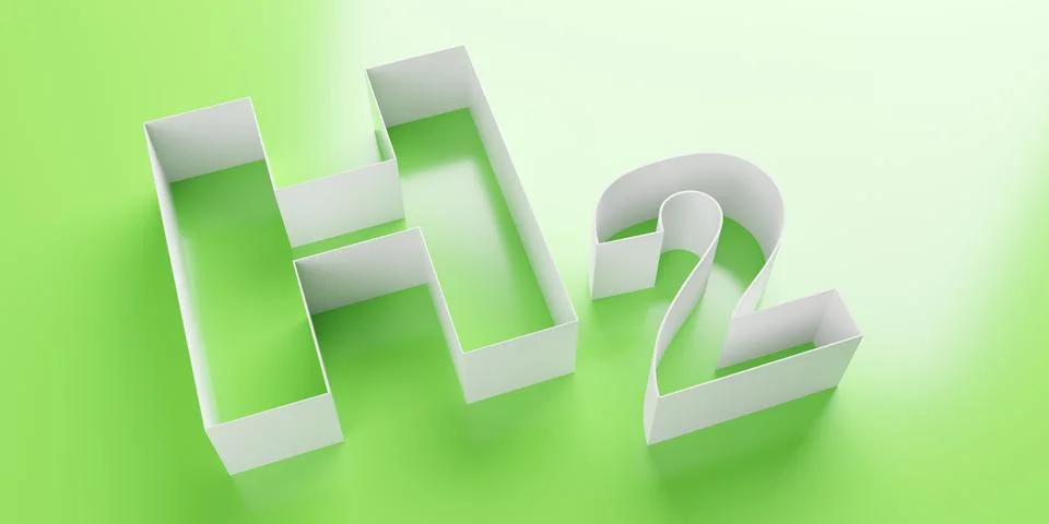 White H2 hydrogen text standing on green background, clean energy, liquid g.. Stock Illustration