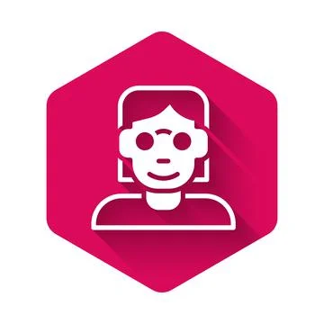 White Hacker or coder icon isolated with long shadow background. Programmer Illustrazione stock