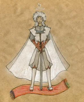 White Haired Man With Sword and Magic Carpet Stock Illustration