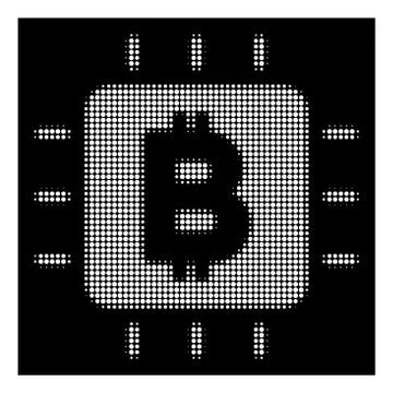 White Halftone Bitcoin Processor Chip Icon Illustrazione stock
