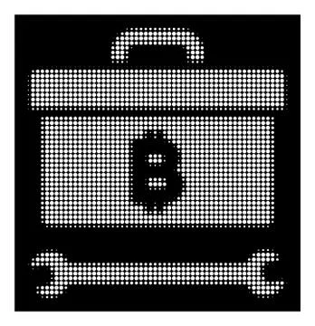 White Halftone Bitcoin Toolbox Icon Stock Illustration